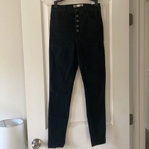 Exposed Button Fly Black Skinny Jeans